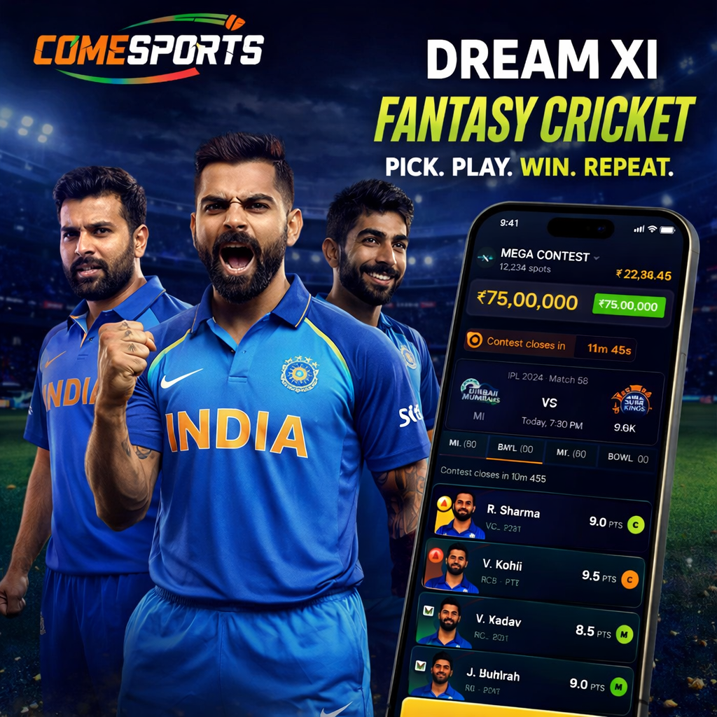 Cricket App Hub fantasy cricket and India team visual